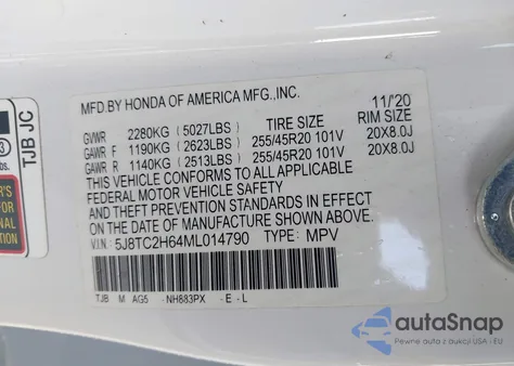 2021 Acura Rdx A-Spec Package из США, поврежденный, VIN 5J8TC2H64ML014790